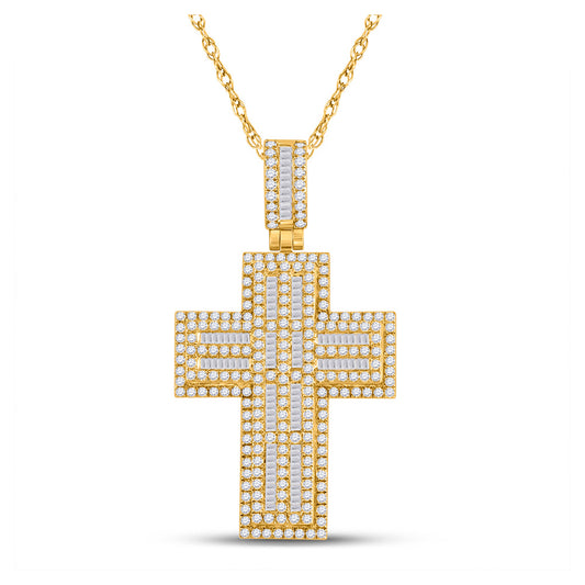 10K Yellow Gold Mens Round Diamond Cross Charm Pendant 3-1/4 Cttw