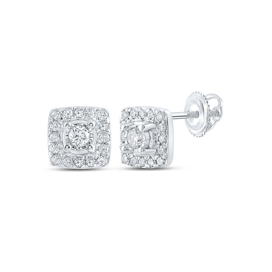 10K Yellow Or White Or Rose Gold Womens Round Diamond Square Earrings