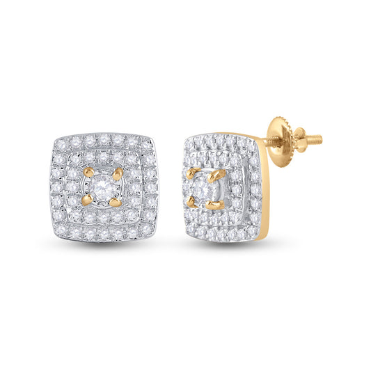 10K Yellow Gold Womens Round Diamond Square Earrings 1/4 Cttw