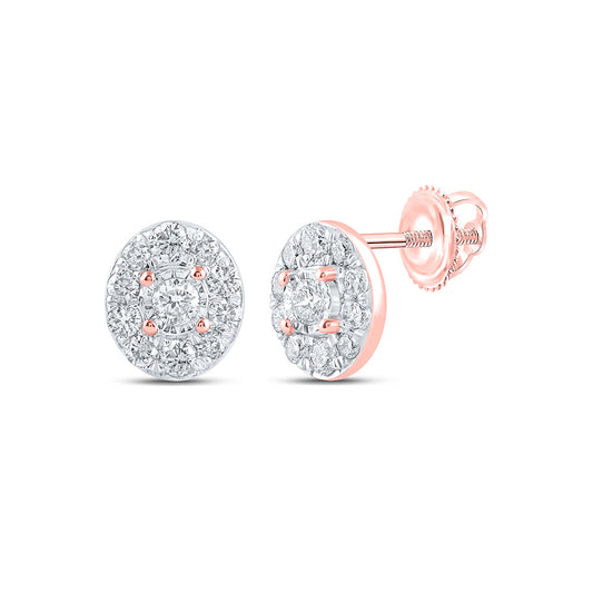 10K Rose Gold Womens Round Diamond Oval Earrings 1/3 Cttw