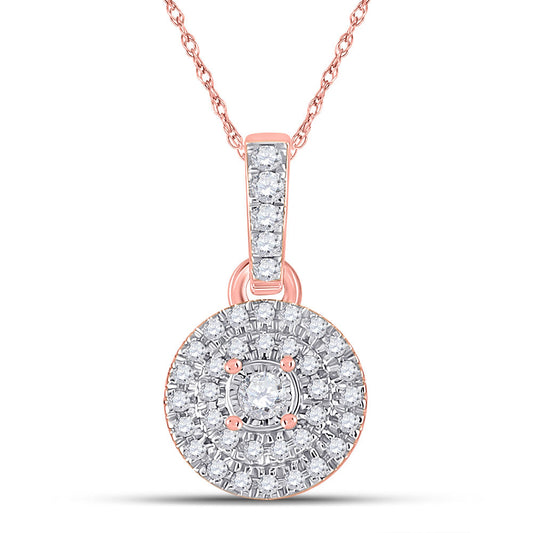 10K Rose Gold Womens Round Diamond Circle Pendant 1/6 Cttw