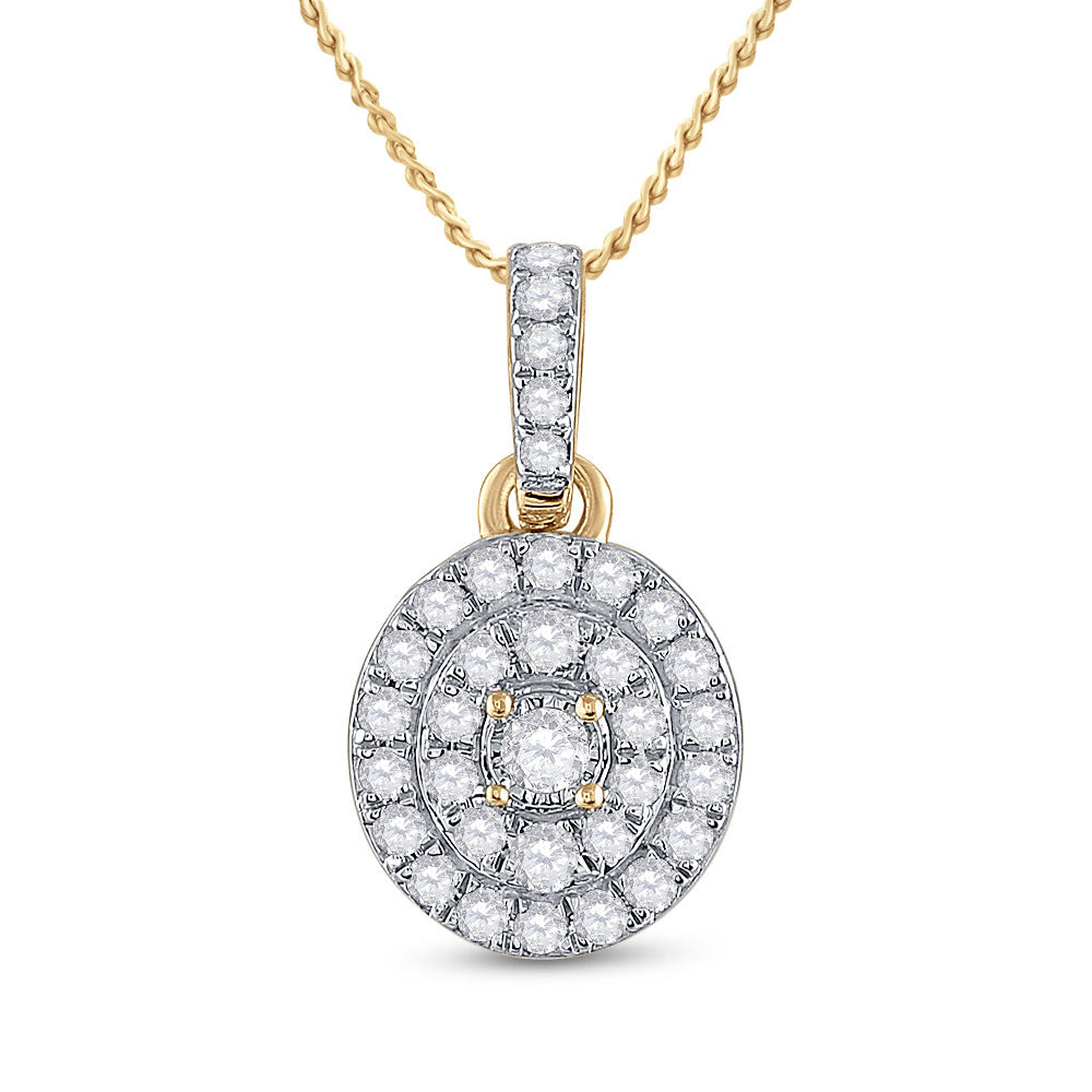 10K Yellow Gold Womens Round Diamond Oval Pendant 1/3 Cttw