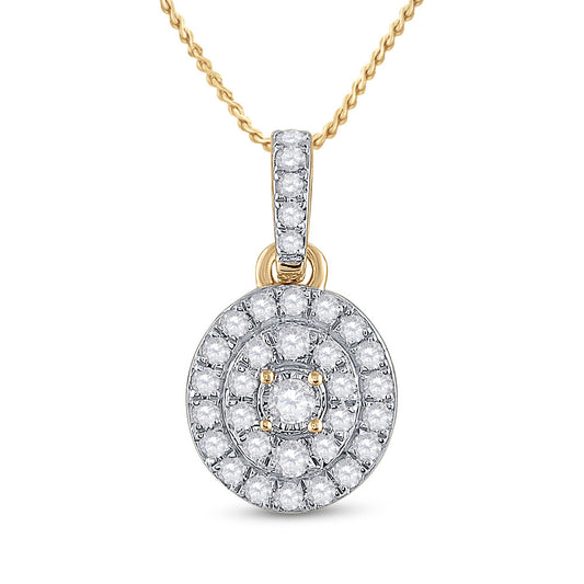 10K Yellow Gold Womens Round Diamond Oval Pendant 1/3 Cttw