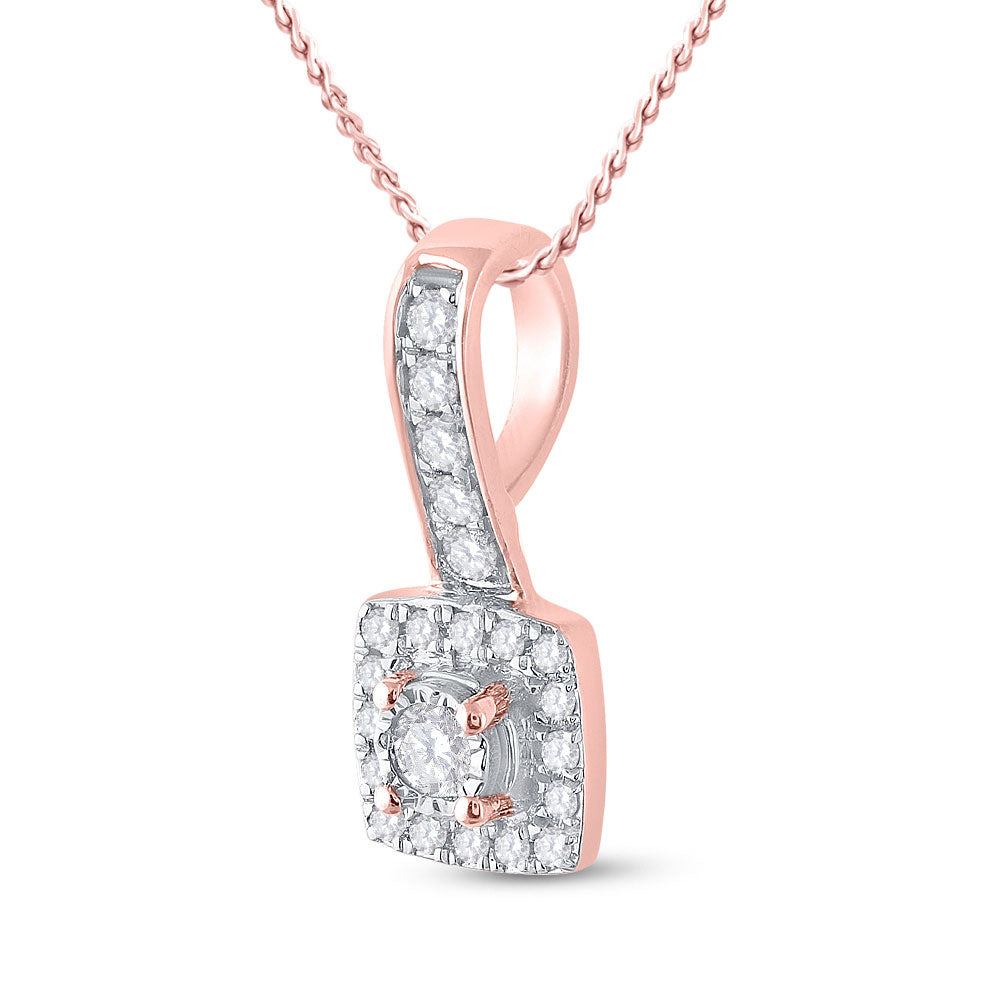 10K Rose Gold Womens Round Diamond Square Pendant 1/5 Cttw