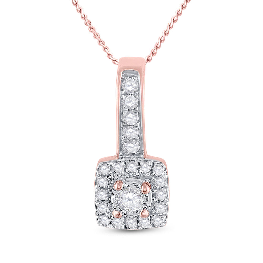 10K Rose Gold Womens Round Diamond Square Pendant 1/5 Cttw