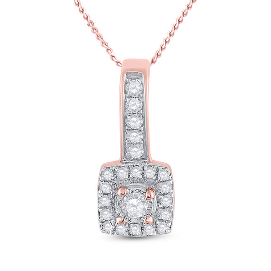 10K Rose Gold Womens Round Diamond Square Pendant 1/5 Cttw