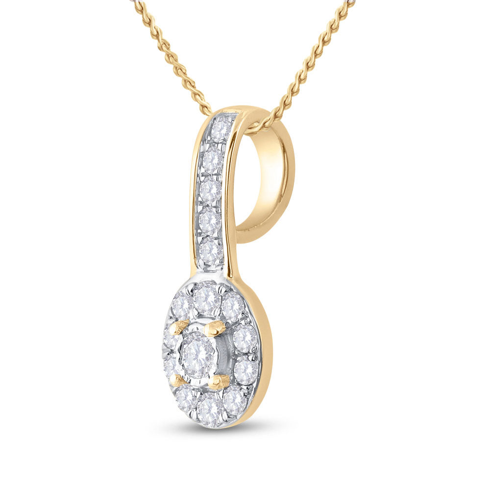 10K Yellow Or White Or Rose Gold Womens Round Diamond Oval Pendant