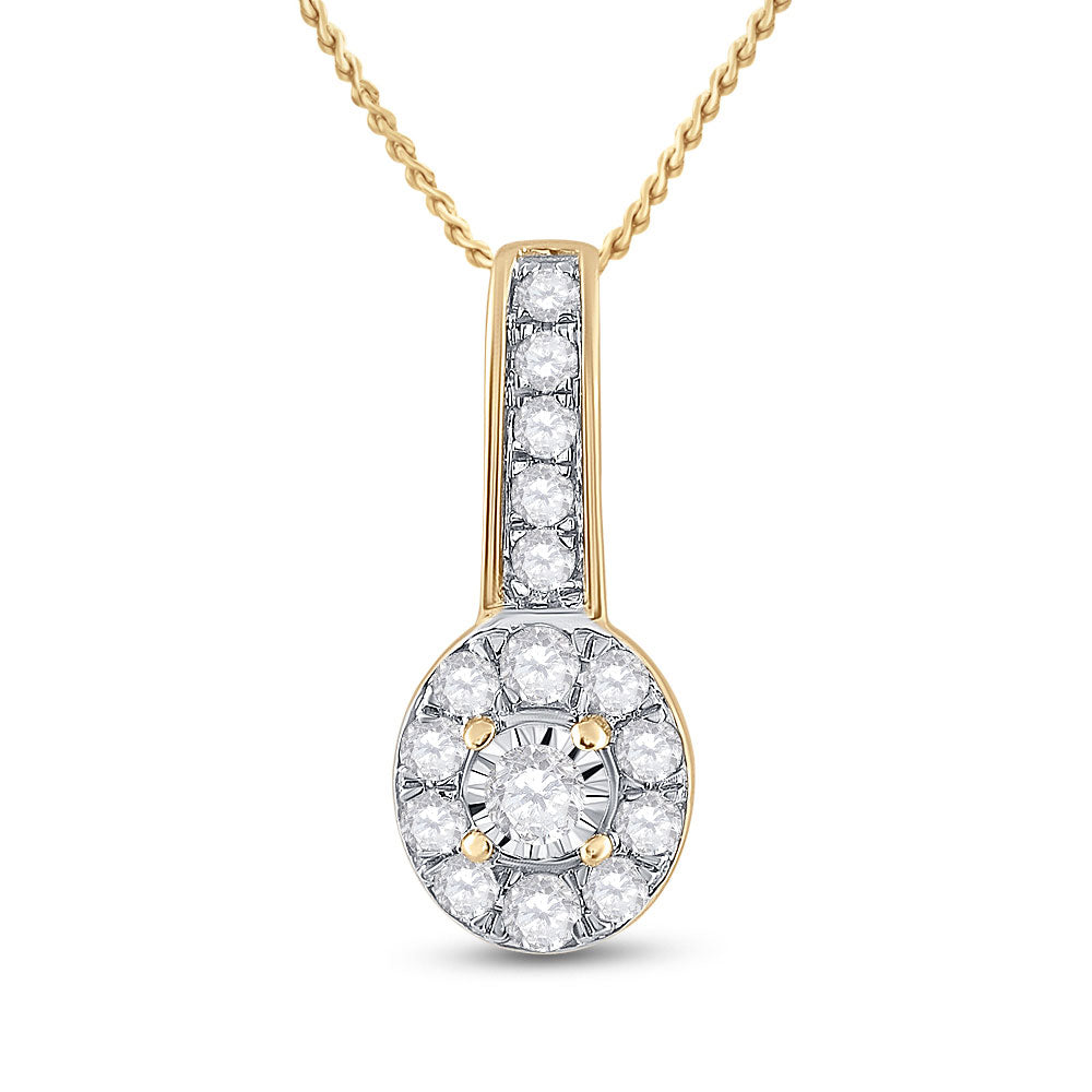 10K Yellow Or White Or Rose Gold Womens Round Diamond Oval Pendant