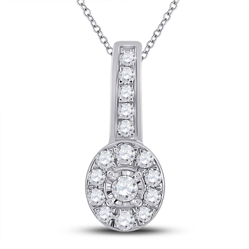 10K Yellow Or White Or Rose Gold Womens Round Diamond Oval Pendant