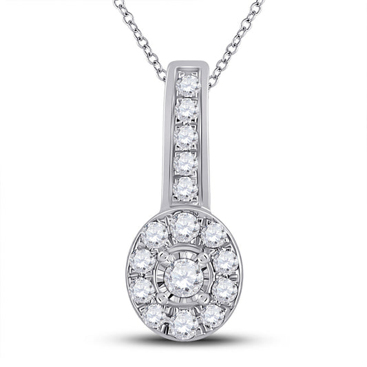 10K Yellow Or White Or Rose Gold Womens Round Diamond Oval Pendant