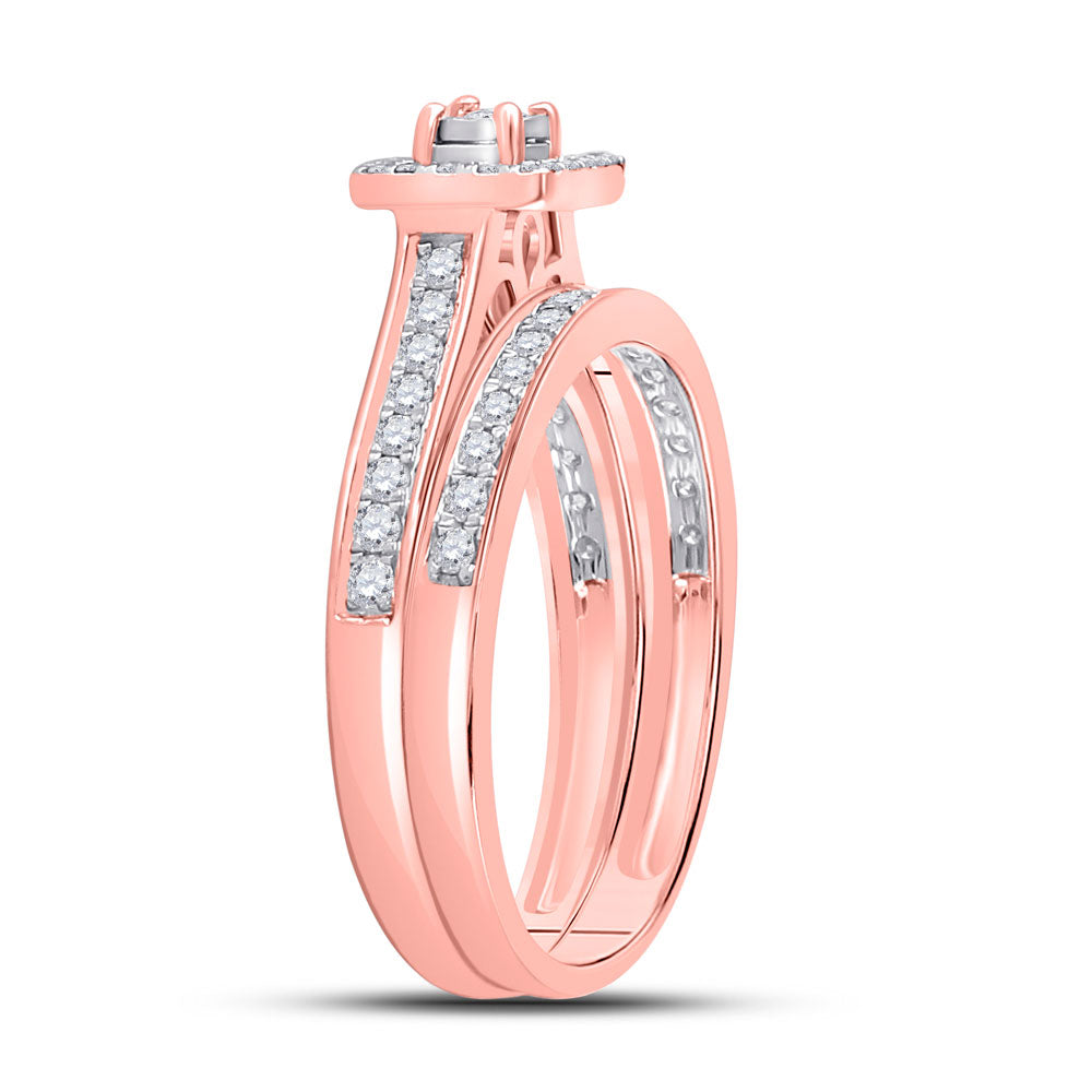 10K Rose Gold Round Diamond Halo Bridal Wedding Ring Band Set 1/2 Cttw, Womens Size: 5-10