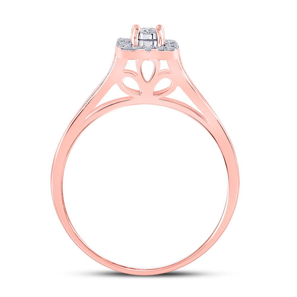 10K Rose Gold Round Diamond Halo Bridal Wedding Ring Band Set 1/2 Cttw, Womens Size: 5-10