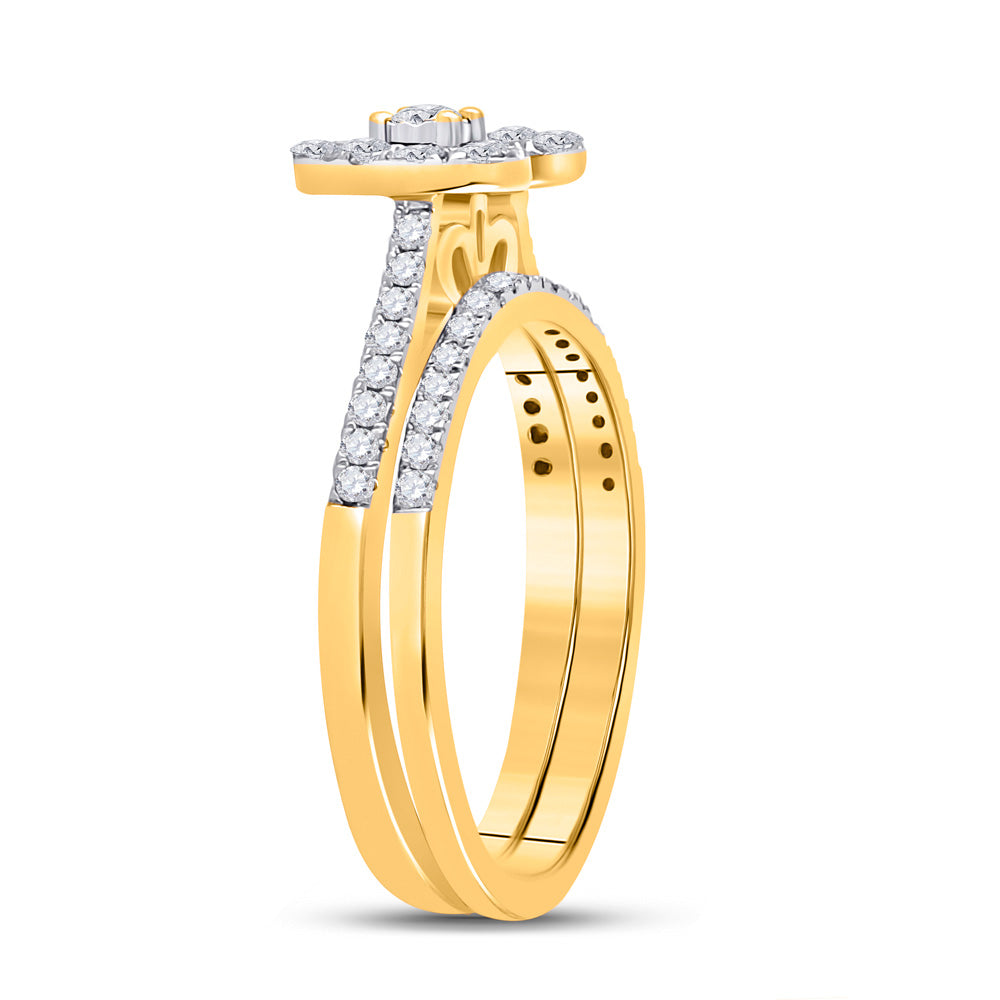 10K Yellow Gold Round Diamond Heart Bridal Wedding Ring Band Set 1/2 Cttw, Womens Size: 5-10