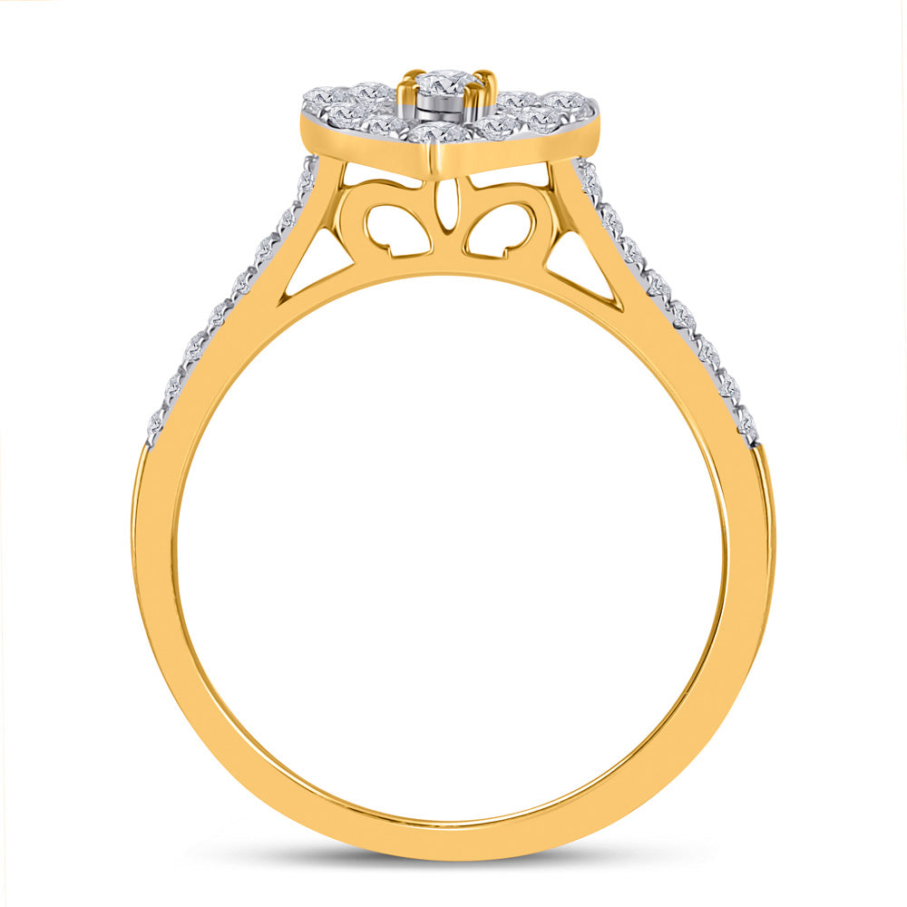 10K Yellow Gold Round Diamond Heart Bridal Wedding Ring Band Set 1/2 Cttw, Womens Size: 5-10