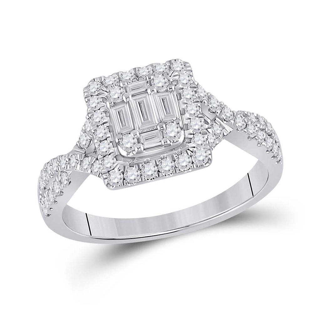 14K White Gold Womens Baguette Diamond Square Ring 5/8 Cttw, Womens Size: 5-10