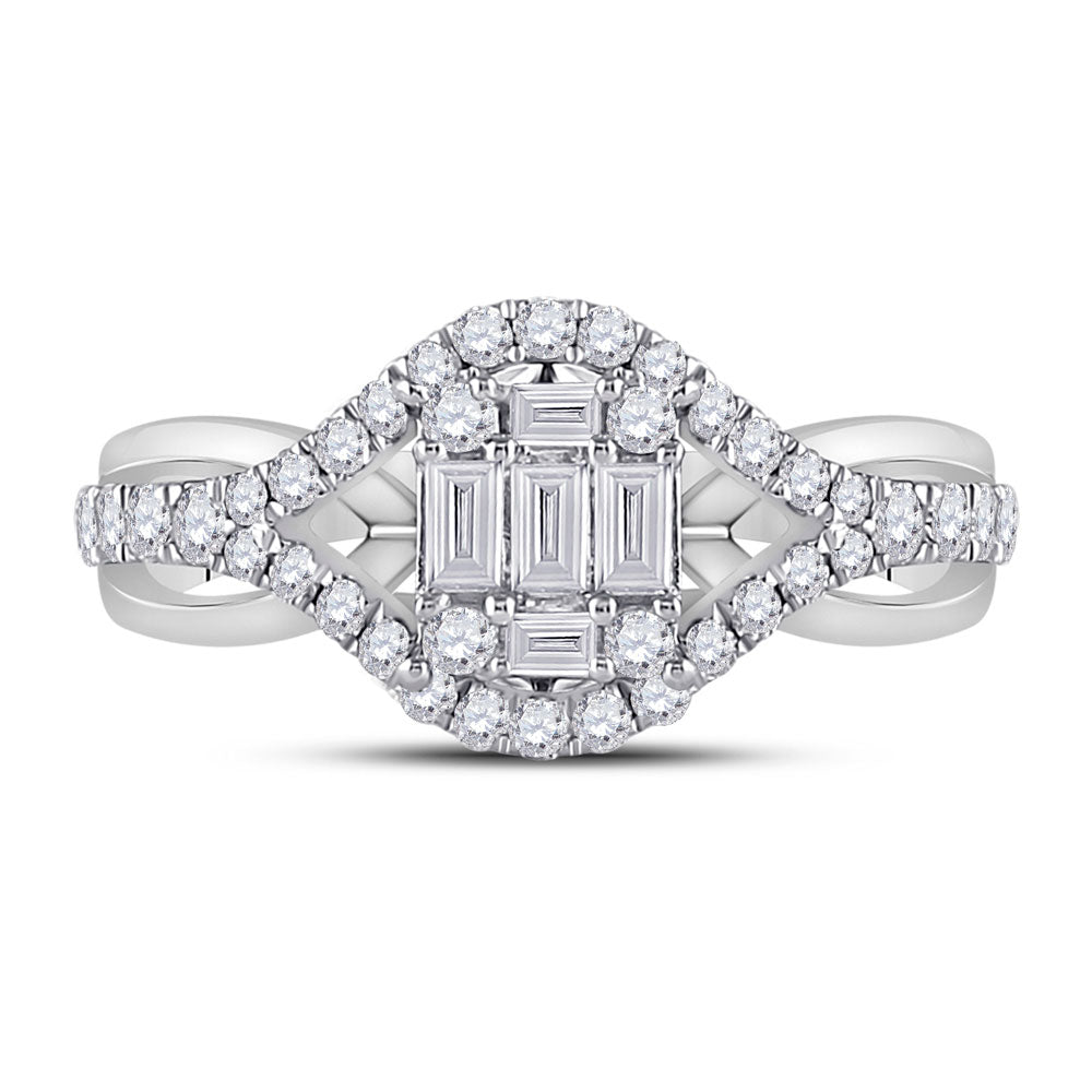 14K White Gold Womens Baguette Diamond Fashion Ring 3/4 Cttw, Womens Size: 5-10