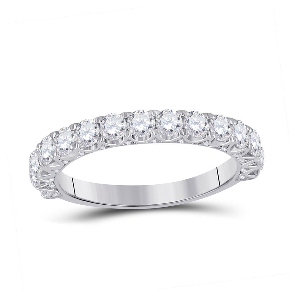 14K White Gold Womens Round Diamond Single Row Band Ring 1-1/2 Cttw, Womens Size: 5-10