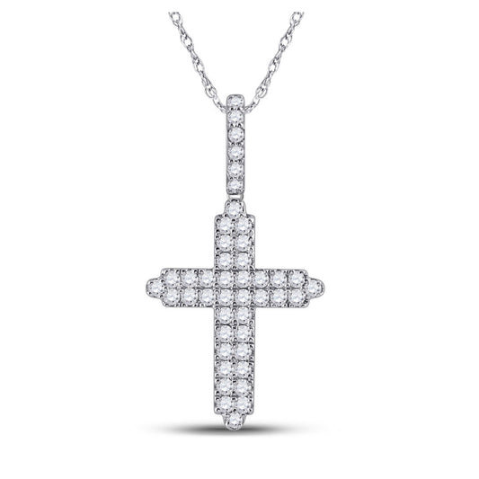 14K White Or Yellow Gold Mens Round Diamond Cross Charm Pendant