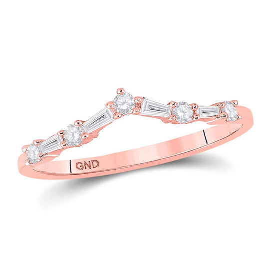 14K Rose Gold Womens Baguette Diamond Chevron Band Ring 1/5 Cttw, Womens Size: 5-10