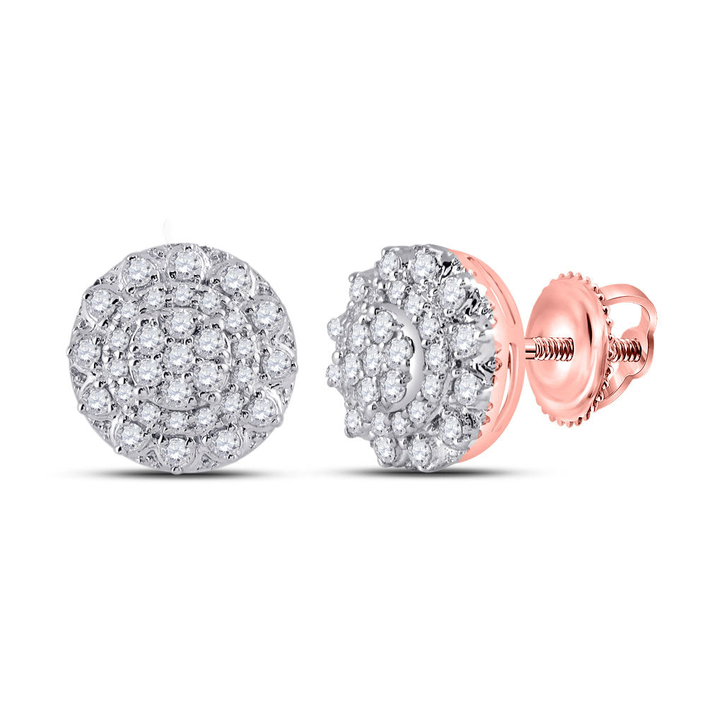 14K Rose Gold Womens Round Diamond Cluster Earrings 1/2 Cttw