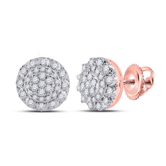 14K Rose Gold Womens Round Diamond Cluster Earrings 1/2 Cttw