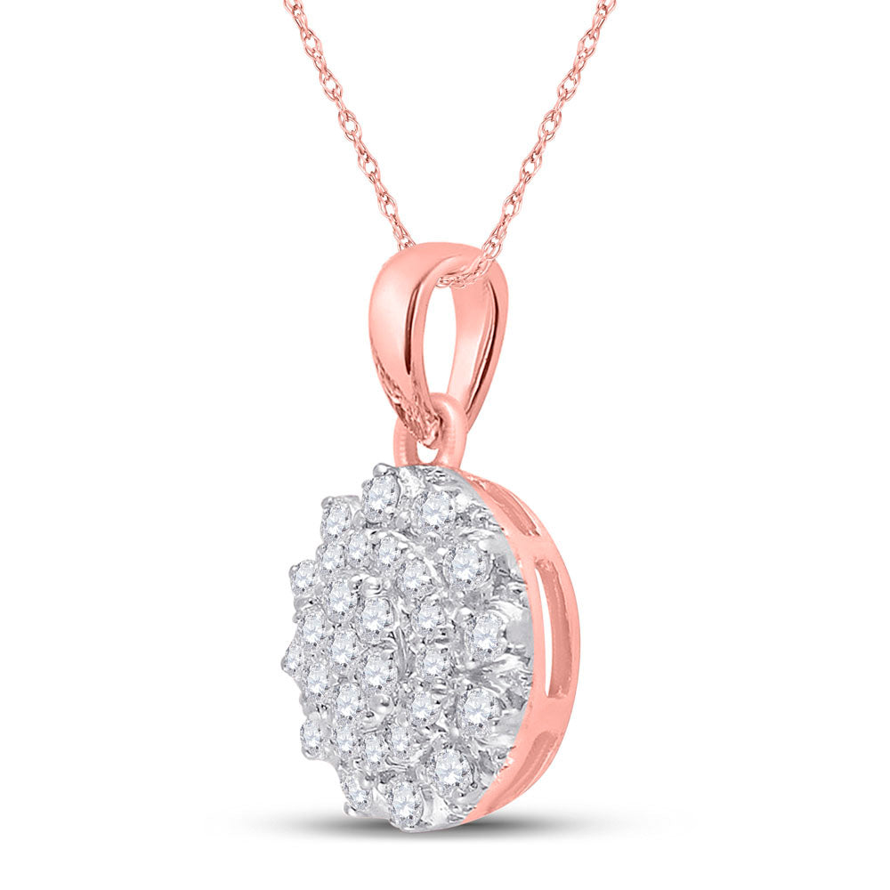14K Rose Gold Womens Round Diamond Flower Cluster Pendant 1/3 Cttw