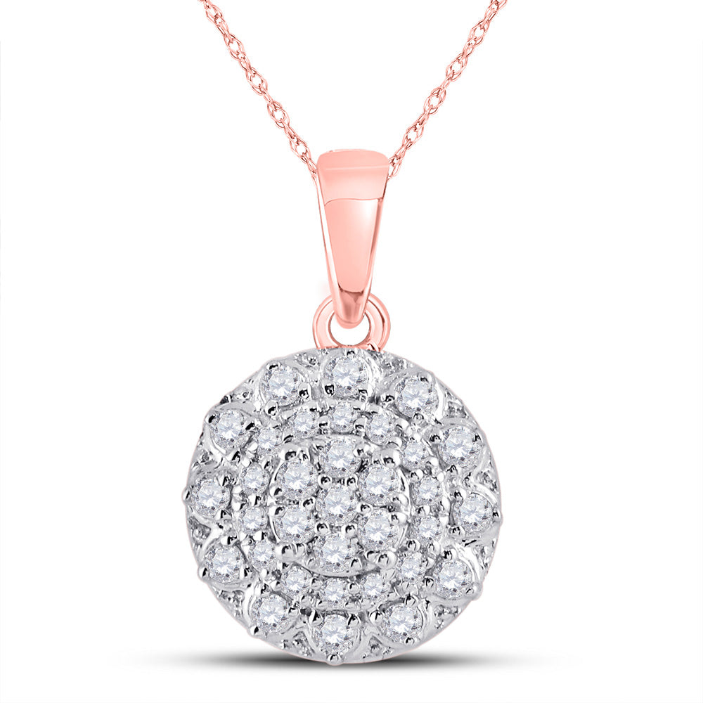 14K Rose Gold Womens Round Diamond Flower Cluster Pendant 1/3 Cttw