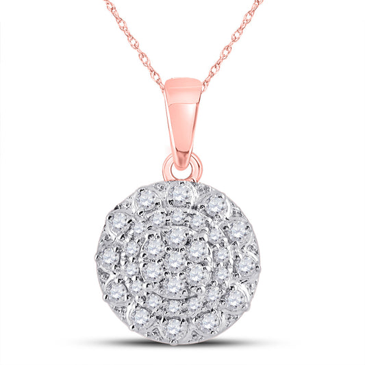 14K Rose Gold Womens Round Diamond Flower Cluster Pendant 1/3 Cttw