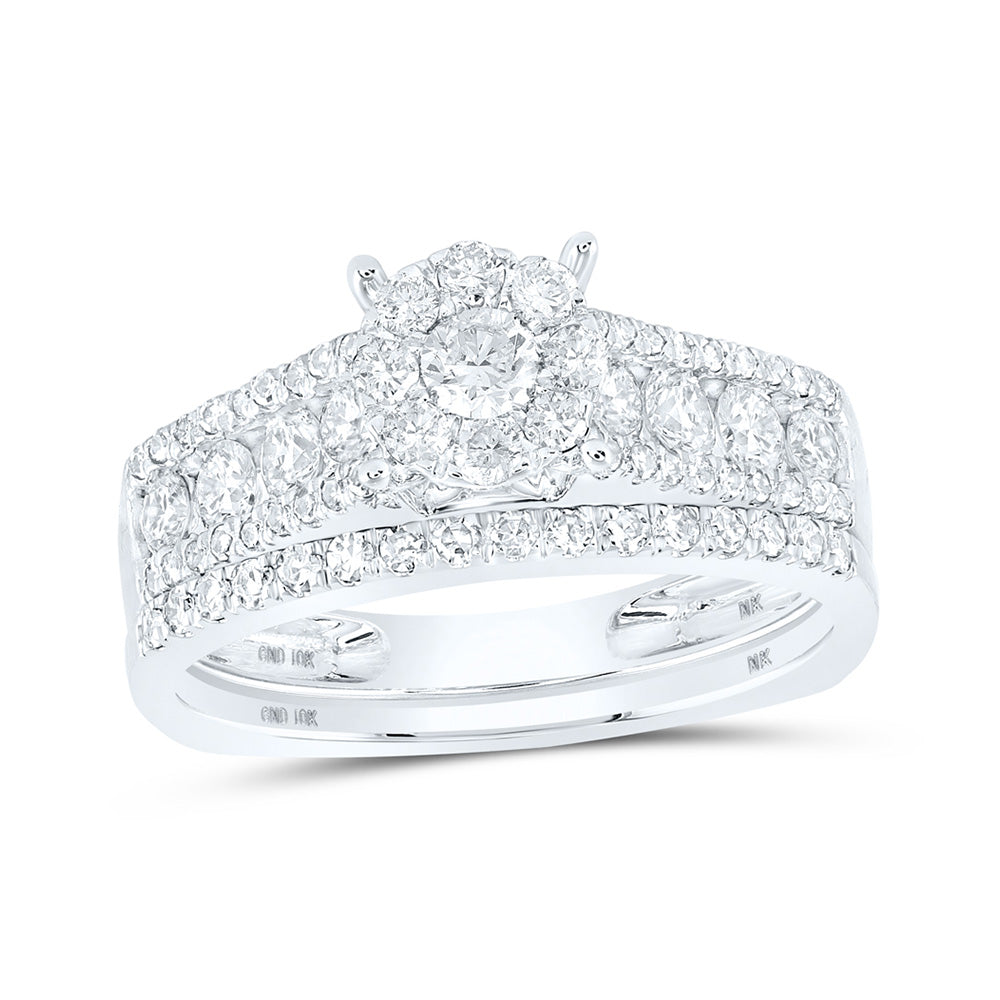 14K White Gold Round Diamond Bridal Wedding Ring Band Set 1 Cttw, Womens Size: 5-10