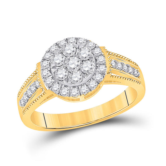 14K Yellow Gold  Womens Round Diamond Cluster Ring 5/8 Cttw, Womens Size: 5-10