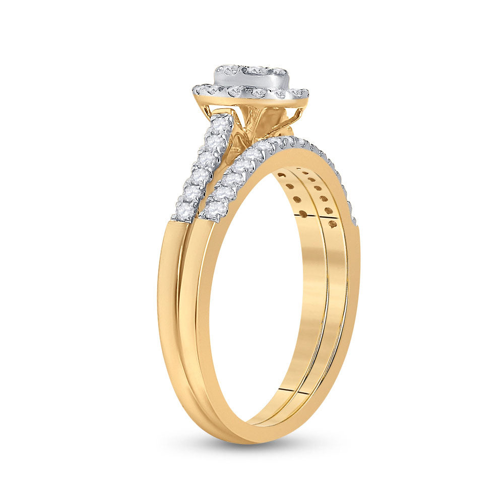 14K Yellow Gold Round Diamond Cluster Bridal Wedding Ring Band Set 1/2 Cttw, Womens Size: 5-10