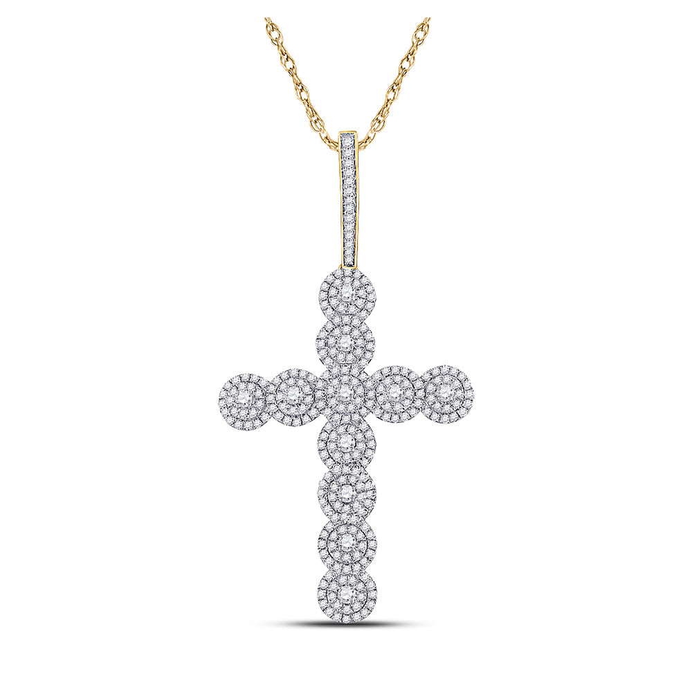 10K Yellow Gold Mens Round Diamond Cross Charm Pendant 1-1/2 Cttw, Length: 2.2 In, Width: 1.16 In