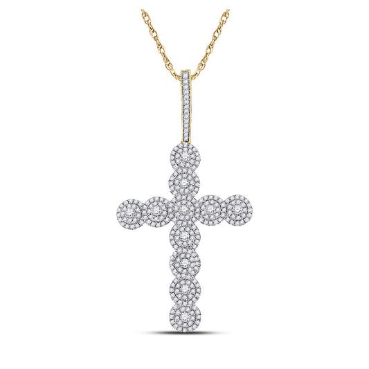 10K Yellow Gold Mens Round Diamond Cross Charm Pendant 1-1/2 Cttw, Length: 2.2 In, Width: 1.16 In
