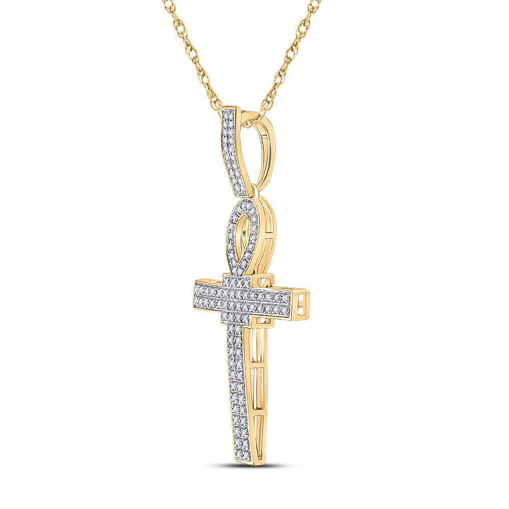 10K Yellow Gold Mens Round Diamond Ankh Cross Charm Pendant 3/8 Cttw