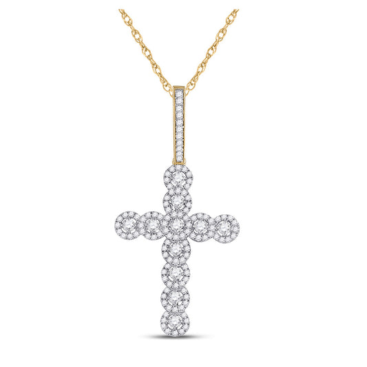10K Yellow Gold Mens Round Diamond Cross Charm Pendant 3/4 Cttw, Length: 1.69 In, Width: 0.89 In