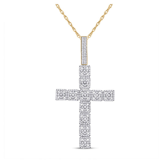 10K Yellow Gold Mens Round Diamond Cross Charm Pendant 1-1/5 Cttw