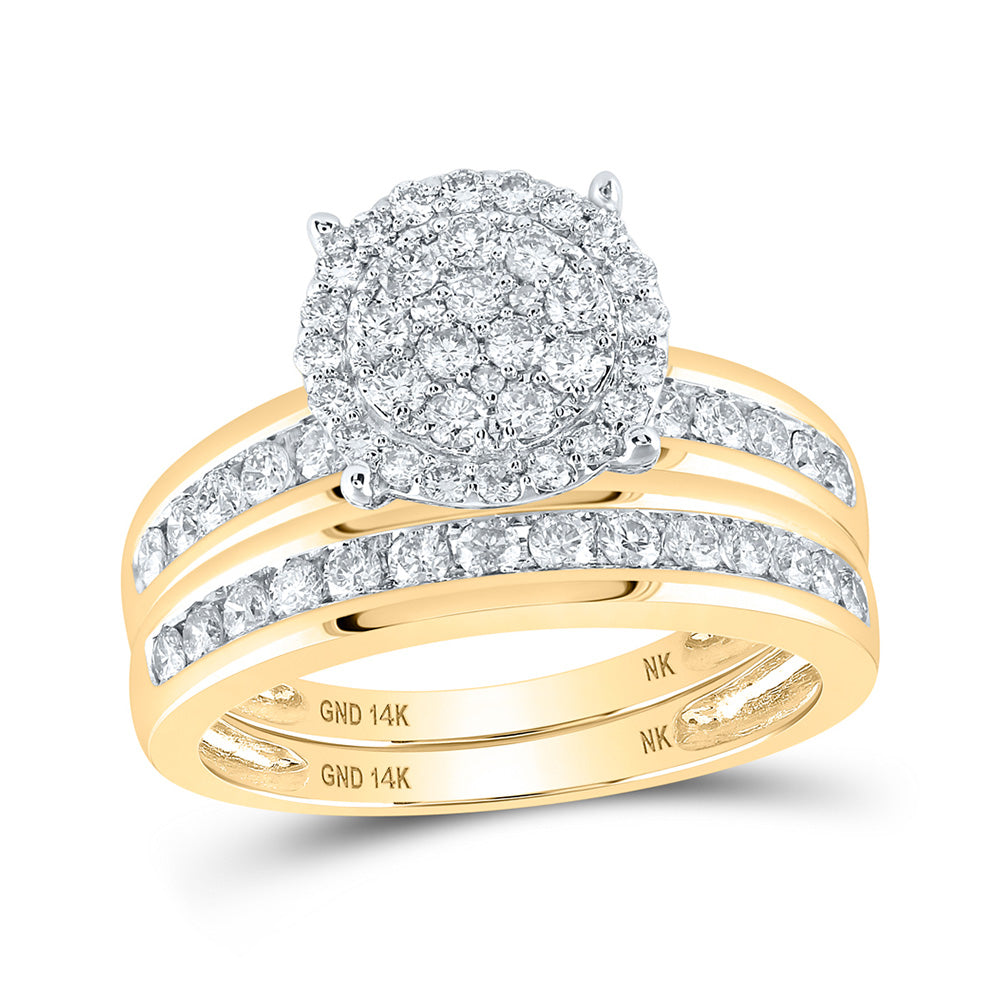 14K Yellow Or White Gold  His Hers Round Diamond Cluster Matching Wedding Set 1-1/2 Cttw, Womens Size: 5-10, Mens Size: 7-13