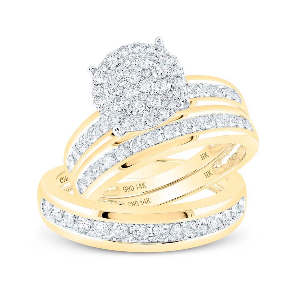 14K Yellow Or White Gold  His Hers Round Diamond Cluster Matching Wedding Set 1-1/2 Cttw, Womens Size: 5-10, Mens Size: 7-13