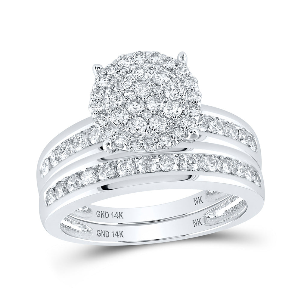 14K Yellow Or White Gold  His Hers Round Diamond Cluster Matching Wedding Set 1-1/2 Cttw, Womens Size: 5-10, Mens Size: 7-13