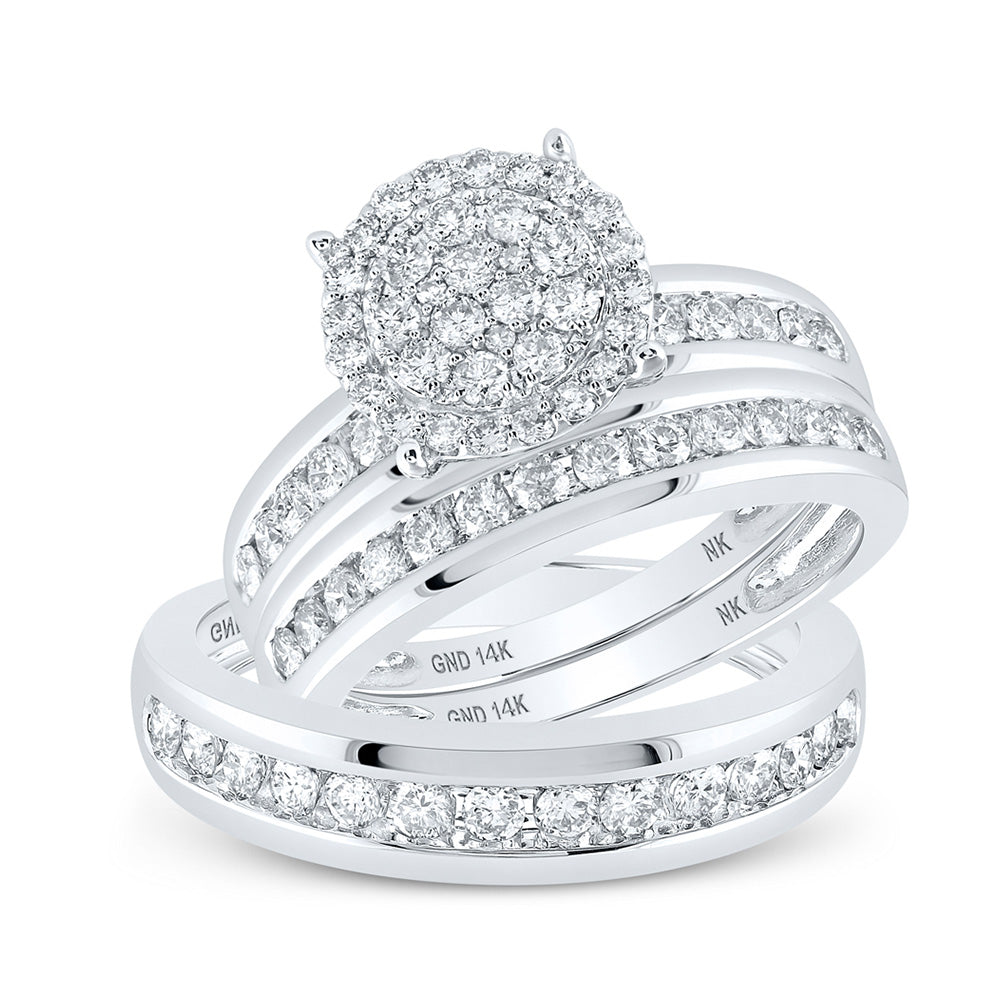 14K Yellow Or White Gold  His Hers Round Diamond Cluster Matching Wedding Set 1-1/2 Cttw, Womens Size: 5-10, Mens Size: 7-13