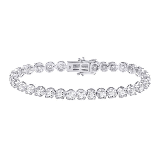 14K White Gold Womens Round Diamond Tennis Bracelet 7 Cttw