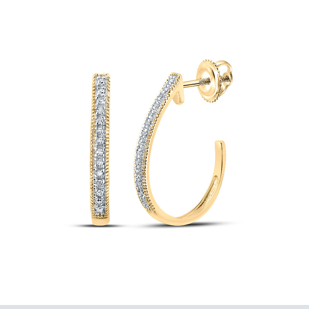 10K White Or Yellow Gold Womens Round Diamond Half J Hoop Earrings