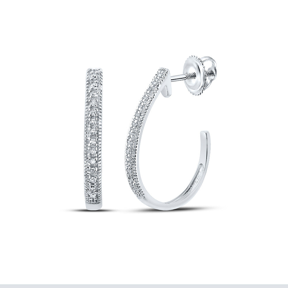 10K White Or Yellow Gold Womens Round Diamond Half J Hoop Earrings