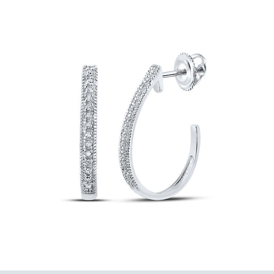 10K White Or Yellow Gold Womens Round Diamond Half J Hoop Earrings