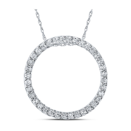 10K White Or Yellow Gold Womens Round Diamond Circle Pendant
