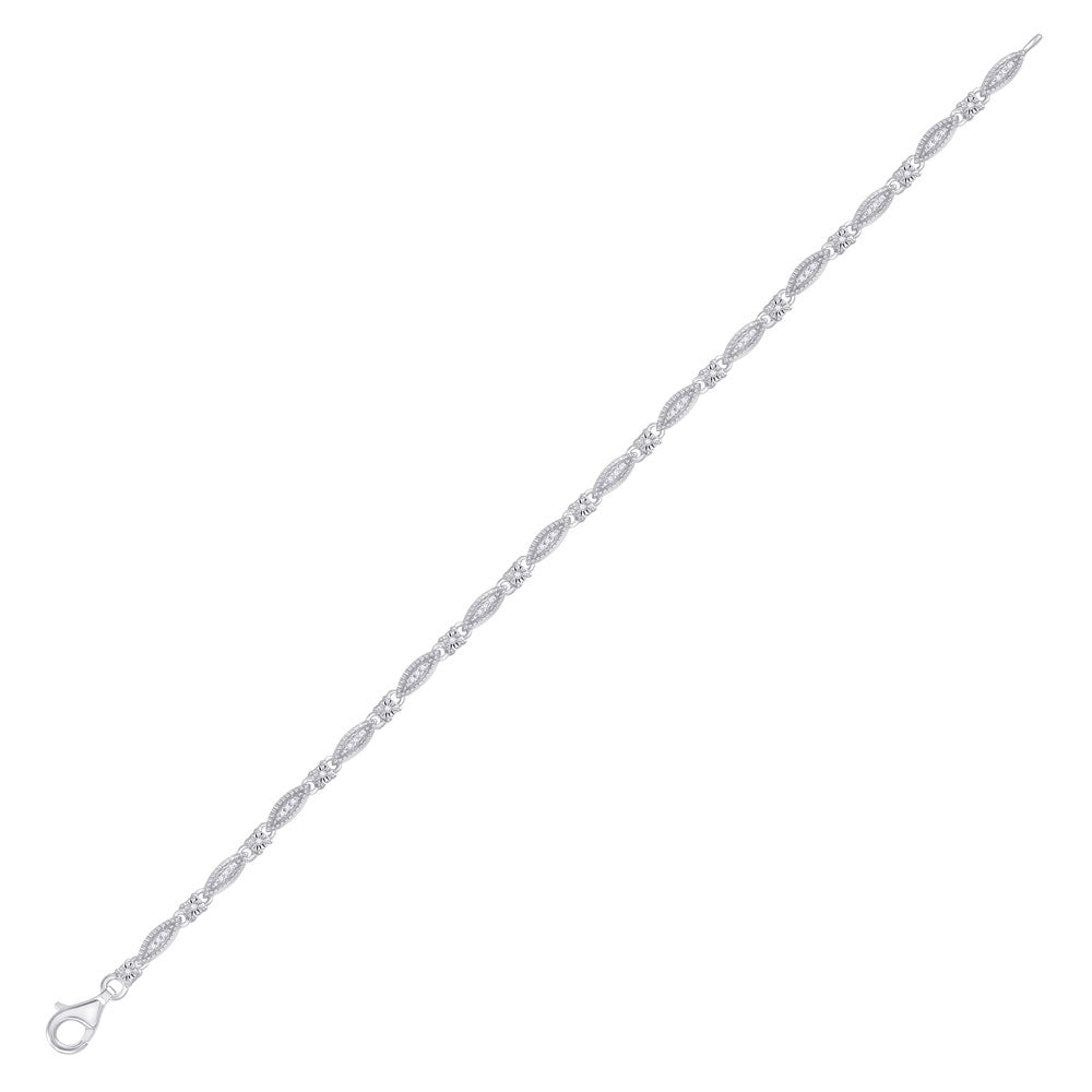 Sterling Silver Womens Round Diamond Fashion Bracelet 1/6 Cttw