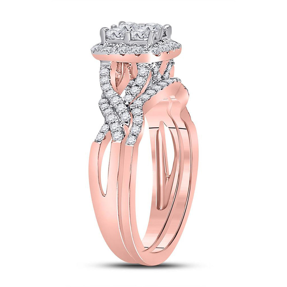 10K Rose Gold Princess Diamond Square Bridal Wedding Ring Band Set 1 Cttw, Womens Size: 5-10
