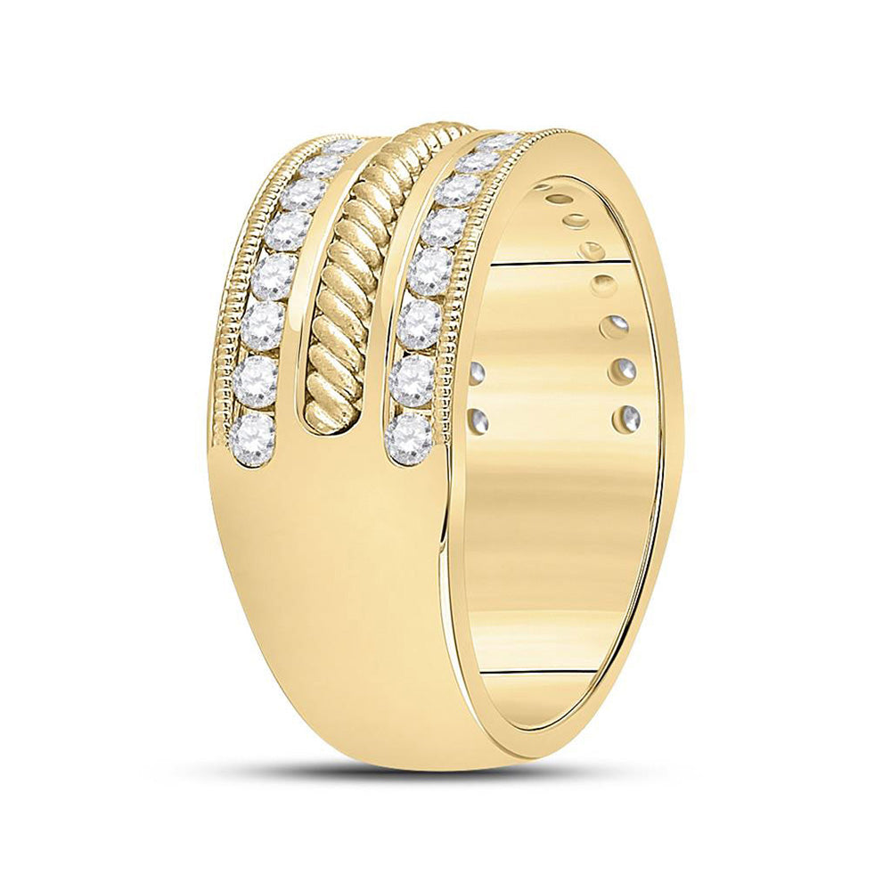 14K Yellow Gold Mens Round Diamond Wedding Rope Band Ring 1 Cttw, Mens Size: 7-13