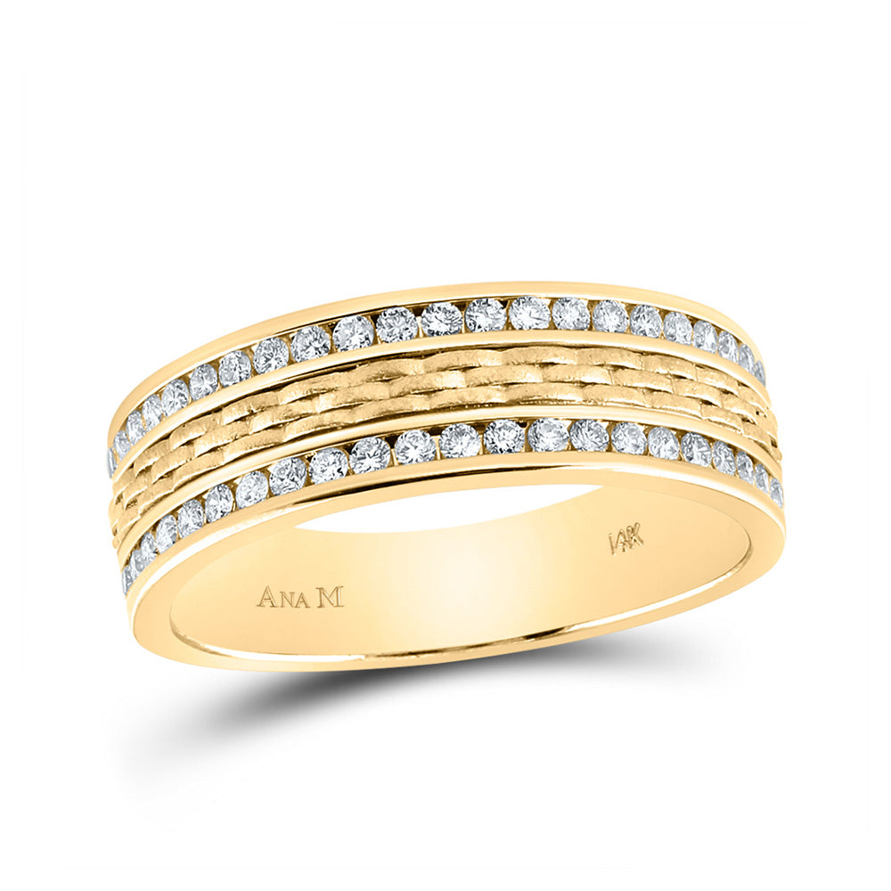 14K Yellow Gold Mens Round Diamond Wedding Band Ring 1/2 Cttw, Mens Size: 7-13