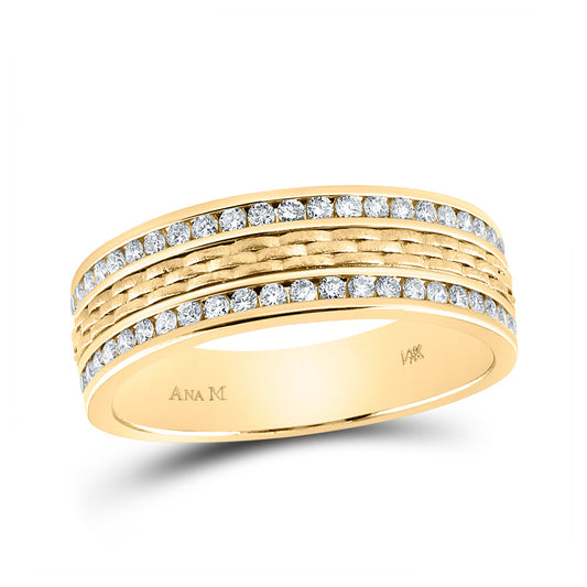 14K Yellow Gold Mens Round Diamond Wedding Band Ring 1/2 Cttw, Mens Size: 7-13